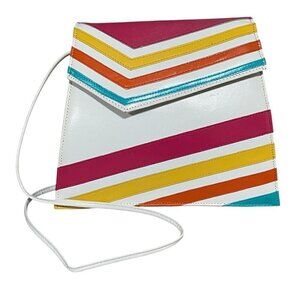 Vintage Jasmin white leather and Colorful Stripe Shoulder Crossbody Bag